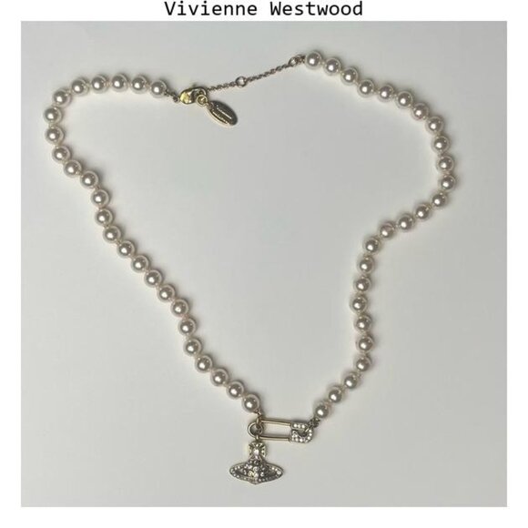 VIVIENNE WESTWOOD Bas Relief Orb mini silver-toned brass and pearl necklace. New - Picture 1 of 5